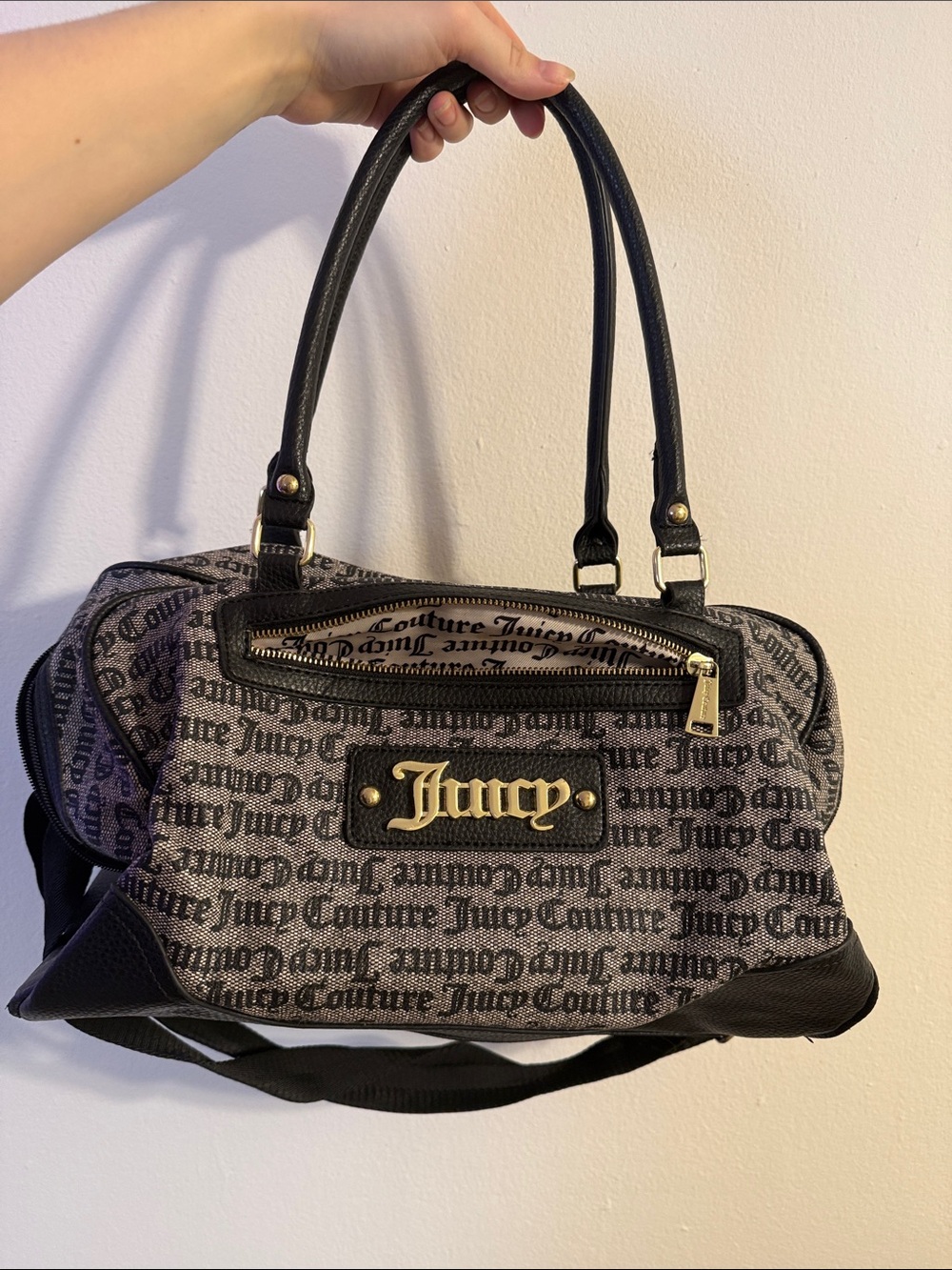 Juicy Couture Black and Gray Logo Shoulder Bag